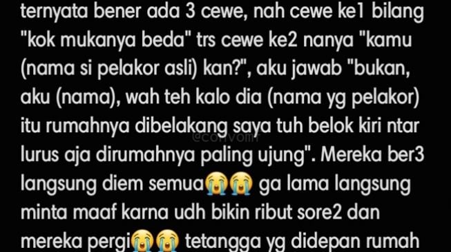 Potongan kisah 3 cewek berniat melabrak pelakor tapi salah rumah. (Twitter/@convomf)