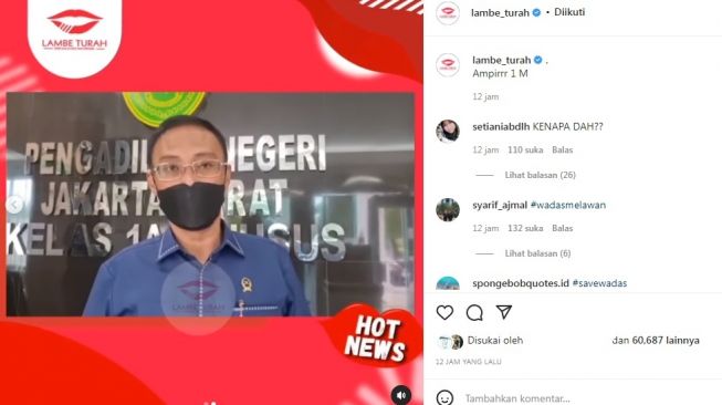 Unggahan soal Denny Sumargo [Instagram/@lambe_turah]