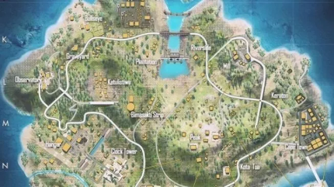 Peta Bermuda Free Fire dengan berbagai landing spot strategis untuk pemula naik rank