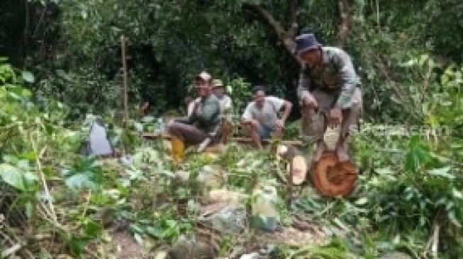 Petugas mengambil sampel air sungai berbusa di Kabupaten Gowa, Kamis 10 Februari 2022. Sumber busa disebut berasal dari serbuk gergaji pohon rambutan yang masuk ke sungai [SuaraSulsel.id/Istimewa]