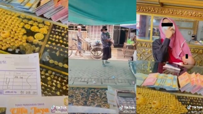 Viral pasutri beli kalung emas Rp99,2 juta meski berpenampilan sangat sederhana. (TikTok/@ulfa_jaya)