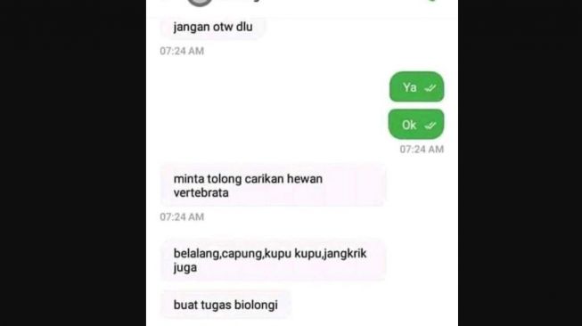 Ojol disuruh mencari hewan vertebrata untuk tugas sekolah (Instagram)