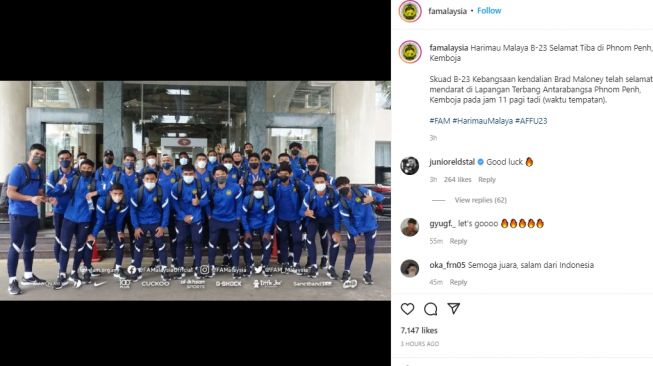 Malaysia tiba di Kamboja, sedangkan timnas Indonesia gagal berangkat. (Malaysia tiba di Kamboja)