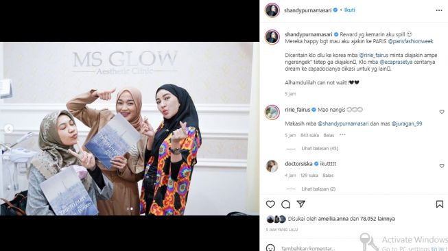 Shandy Purnamasari bakal ajak Ririe Fairus dan Mommy ASF ke Paris (instagram.com)