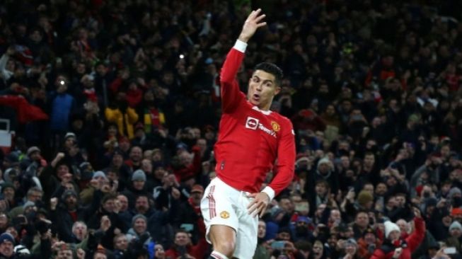 Pemain Manchester United Cristiano Ronaldo tengah melakukan selebrasi.(Instagram)