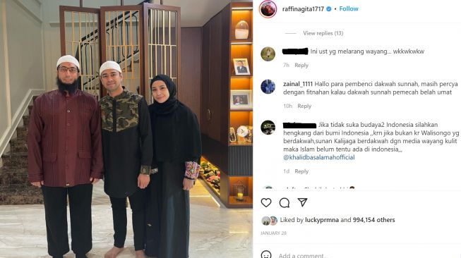 Tangkapan layar akun Raffi Ahmad dan Nagita Slavina