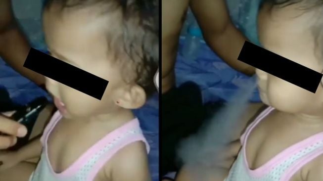 Tak Punya Adab! Berikan Vape ke Seorang Balita, Orang Tua Bangga Si Gadis Kecil Keluarkan Asap Lewat Hidung