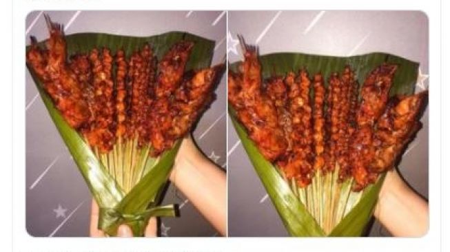 So Sweet, Potret Buket Sate untuk Kado Valentine Ini Bikin Warganet Laper