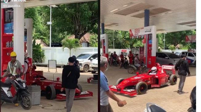 Potret Mobil Balap F1 Jadi-jadian Terciduk Isi Pertalite di SPBU Pertamina, Netizen: Leclerc Nyobain Sirkuit Mandalika