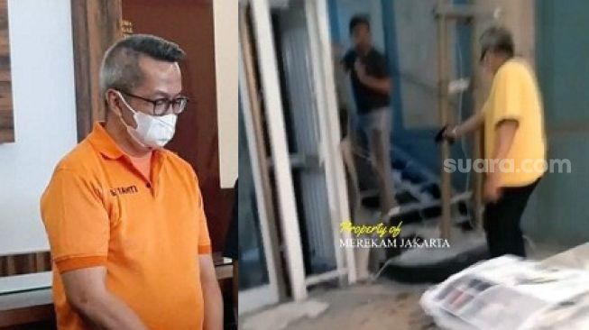 Foto kolase tersangka RPB (kiri) dan saat ancam tembak kuli bangunan dengan airsoft gun. [Suara.com/Yaumal - Instagram@merekamjakarta]