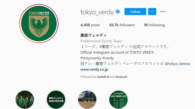 Akun Instagram Tokyo Verdy