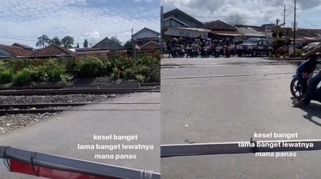 Pengendara Panas-panas Tunggu di Palang Kereta Api, Kendaraan yang Lewat Ujungnya Malah Bikin Kesal