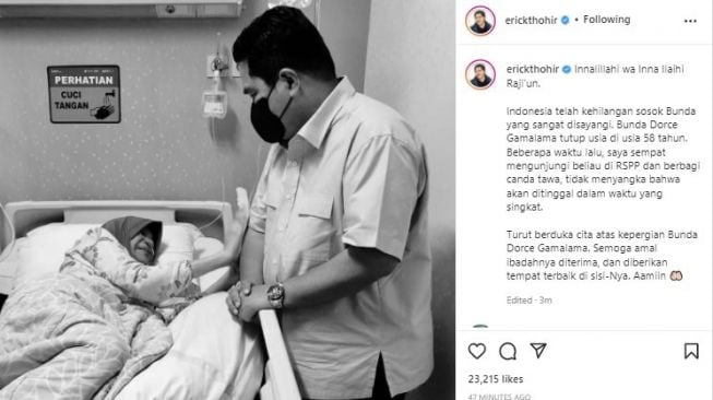 Erick Thohir Tak Menyangka Kunjungannya ke RSPP Jadi Pertemuan Terakhir dengan Dorce Gamalama