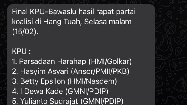 Pesan Berantai Sasar Nomor HP Jurnalis di DPR, Sebar Hoaks Anggota KPU-Bawaslu Terpilih Hasil Kesepakatan Partai Koalisi