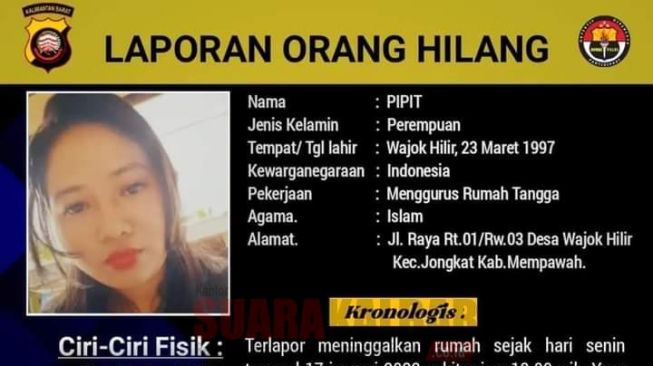 Pipit yang pergi dari rumah sudah dilaporkan sang suami, Denny, ke Mapolsek Jongkat, Polres Mempawah. (Istimewa)