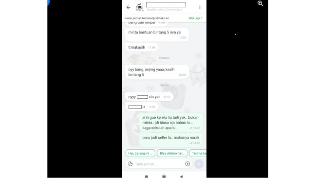 Curhatan pembeli dimaki-maki penjual gara-gara tak beri rating bintang 5 (Facebook)