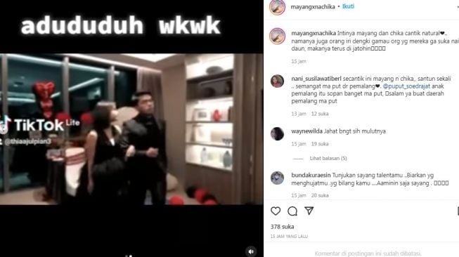 Unggahan soal Fuji dan Thariq Halilintar [Instagram/@mayangxnachika]