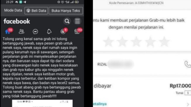 Ojol yang boncengkan nenek-nenek kabur setelah alami kecelakaan. (Facebook)