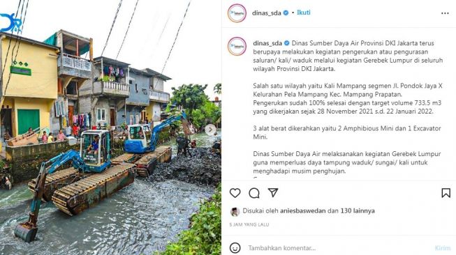 Usai PTUN Jakarta Menangkan Gugatan Warga, Pemprov DKI Posting Pengerukan Kali Mampang