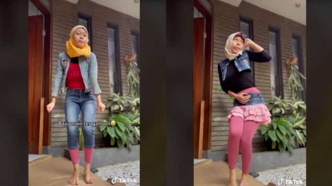 Viral Wanita Pakai Baju Masa Kecil (tiktok.com/hesfinatia)