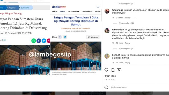 Penimbunan minyak goreng di Deli Serdang [instagram]