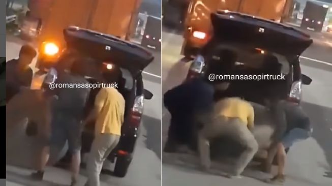 Aksi Komplotan Pencuri Ban Serep Truk Terciduk Kamera Amatir, Toyota Avanza Jadi Armada Angkut Barang Curian