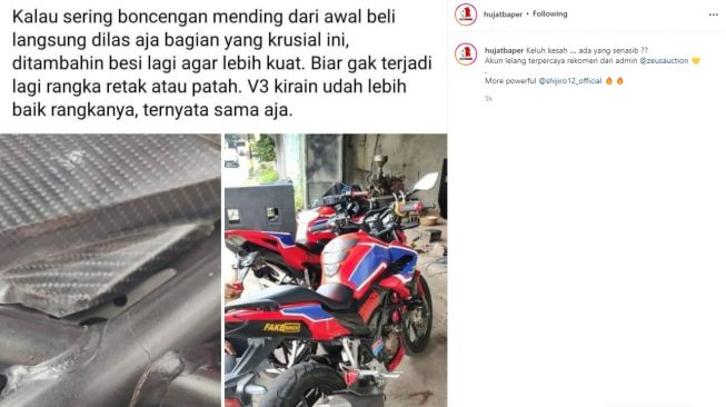 Honda CB150R mengalami rangka patah. (Instagram)