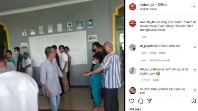 Pria malah mengamuk saat diingatkan karena salah kiblat salat. (Instagram/@andreli_48)