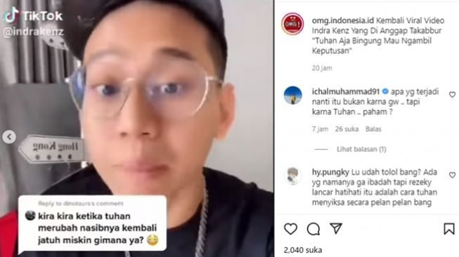 Ditanya bagaimana kalau dimiskinkan lagi, Indra Kenz malah menyebut Tuhan pun bingung menentukan nasibnya. (Instagram/@omg.indonesia.id)