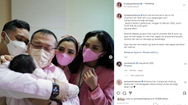 Keluarga sambut kelahiran bayi Aurel dan Atta (instagram.com)