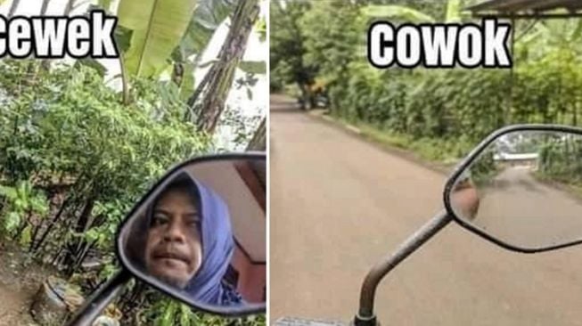 Cara memposisikan spion cowok dan cewek memang beda (Instagram)