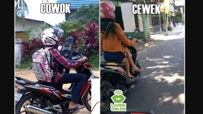 Gaya cowok dan cewek ketika mengendarai motor dengan santuy (Instagram)