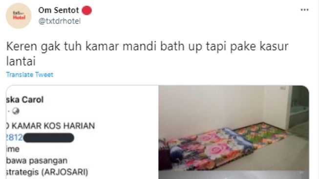 Heboh Penampakan Indekos, Kamar Mandi Ada Bathtub Tapi Pakai Kasur Lantai, Publik Salfok ke Toilet 'Gaib'