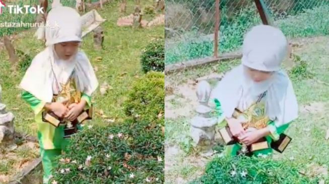 Bawa Hal ini Saaat Ziarah Makam Sang Ayah, Ucapan Anak Kecil ini Bikin Terharu, "Aisyah Datang Bawa Hadiah Buat Papa"