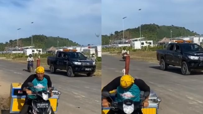 Sempat Kelabakan pas Mau Menyalakan Motor, Detik-Detik si Gundul Kabur saat Jualan Cilok di Mandalika Bikin Ngakak