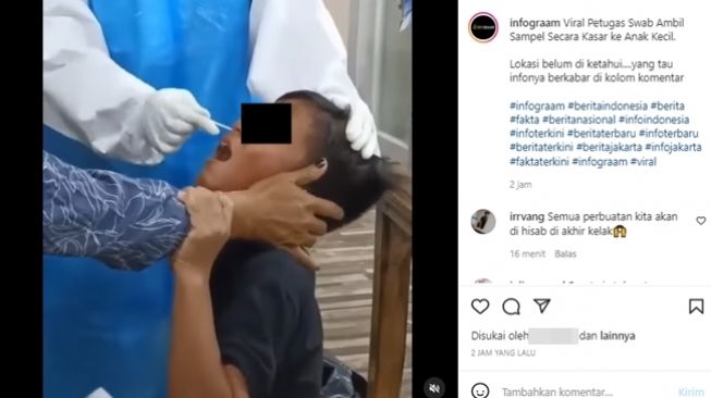 Viral petugas berlaku kasar saat ambil sampel swab Covid-19 bocah. (Instagram/@infograam)