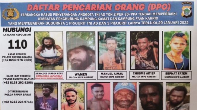 11 Anggota KNPB Maybart jadi DPO Kasus Prajurit TNI Tewas Ditembak, Polda Papua Barat: Sampai Kapan Pun Kalian Diburu