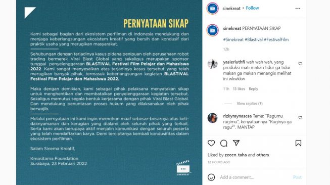 Viral! Mendadak Dibatalkan, Festival Film Pendek Antar Pelajar Ini Bikin Warganet Murka