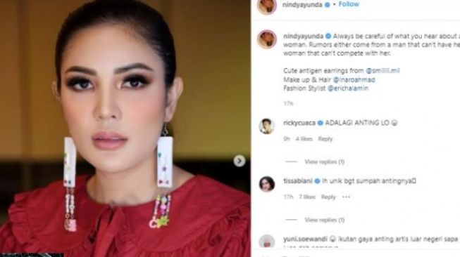 Nindy Ayunda Tampil Nyentrik dengan Anting dari Alat Tes Swab, Netizen Beri Pujian: Unik Banget