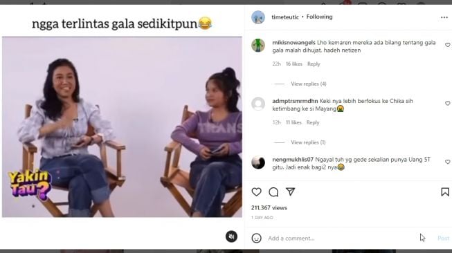 Chika dan Mayang Disinggung Soal Uang Rp 80 Juta di Variety Show: Ngga Terlintas Gala Sedikit Pun