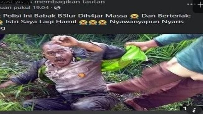 CEK FAKTA: Beredar Foto Polisi Babak Belur Dihajar Massa Memohon 'Istri Saya Sedang Hamil', Benarkah?