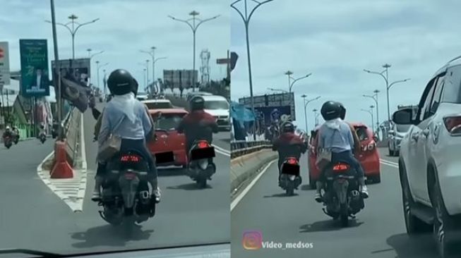 Aksi Sejoli Boncengan di Jembatan Layang Bikin Salfok, 'Adek Cinta Tak Selamanya Indah'