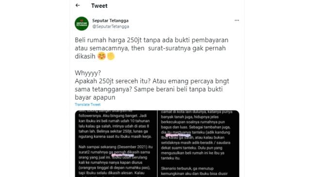 Curhat Anak Bingung Takut Diusir, Ibu Beli Rumah Rp 250 Juta dari Tetangga Tanpa Diberi Surat, Publik: Gila!