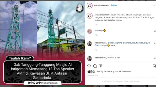 Viral, Masjid di Jalan Pangeran Antasari Samarinda Pasang 13 Toa Sekaligus, Warganet Ramai Memuji: Marbotnya Anak Punk