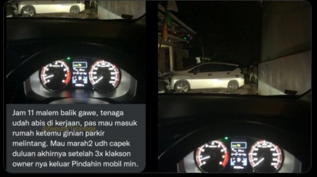 Mobil tetangga parkir sembarangan bikin pemobil geram (Twitter)