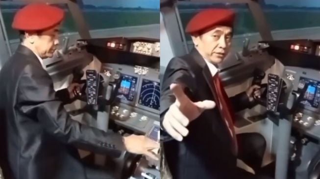 Aksi Lord Rangga berpose di duduk di kursi pilot pesawat mengaku mau pergi ke Rusia. (Instagram/andreli_48)