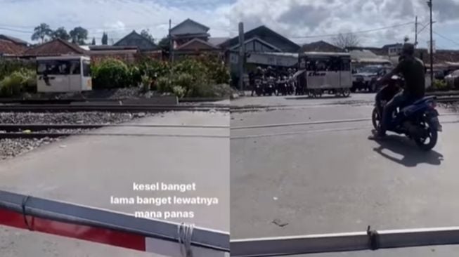 Pemotor Sambat Tertahan Lama di Palang Kereta Api Sampai Kepanasan Menunggu, Eh yang Lewat Malah Bikin Naik Darah