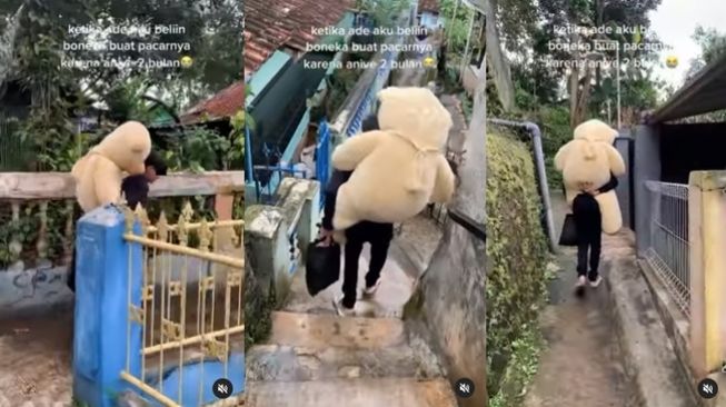 Cowok belikan boneka jumbo untuk hadiah 2 bulan pacaran, tuai sindiran. (Instagram/@dagelanviral)