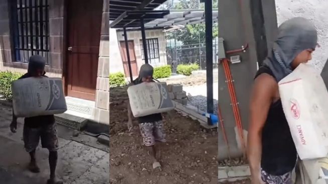 Viral Kuli Bangunan Angkut Semen Pakai Gigi (Instagram/@romansasopirtruck)