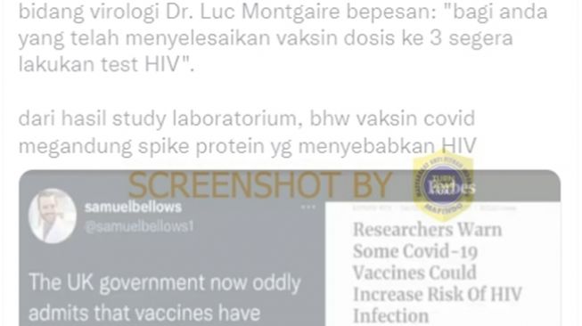 CEK FAKTA: Beredar Info Vaksin Covid-19 Sebabkan HIV dan Ahli Virologi Anjurkan Penerima Dosis Ketiga Tes HIV, Benarkah?